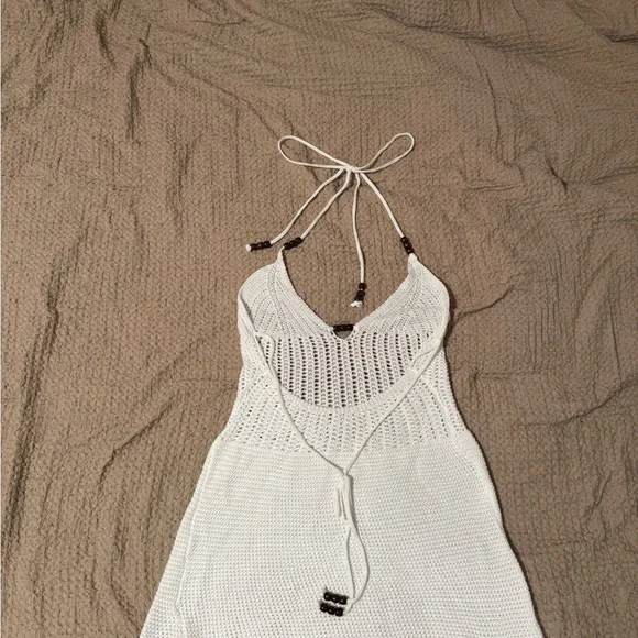 White Crochet Halter Swim Cover-Up Dress - Picture 3 of 3